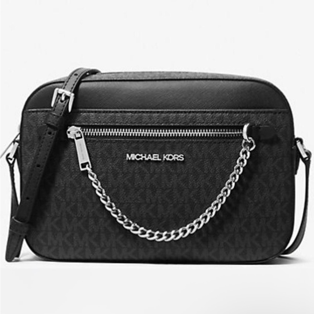 Michael Kors Black Crossbody with Silver Chain